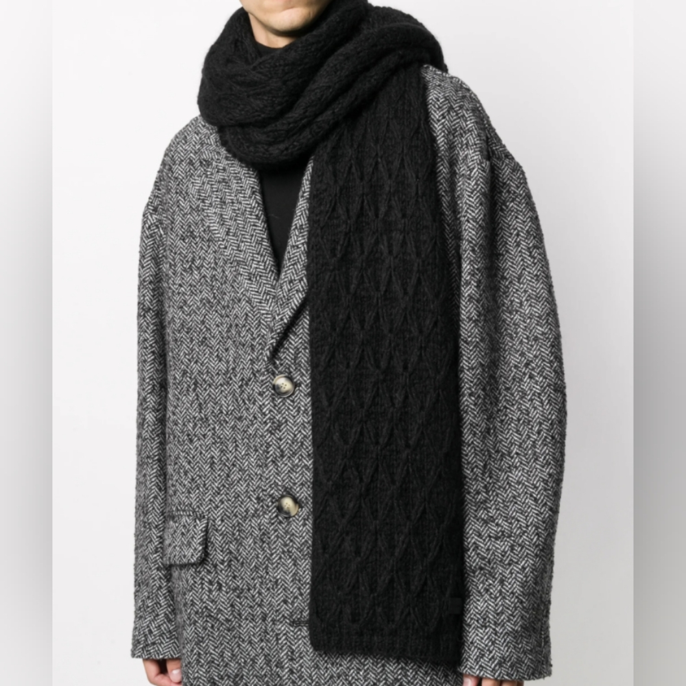 Saint Laurent (YSL) Wool/Mohair/Alpaca Diamond Cable Knit Scarf